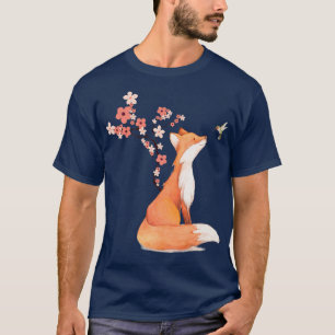 The Cute Fo And Hummingbird Cherry Blossom Flower T-Shirt