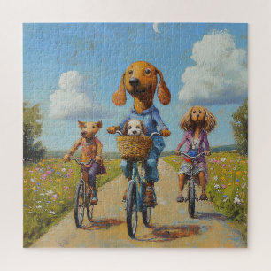 The Cute Friends are out Cycling Jigsaw Puzzle