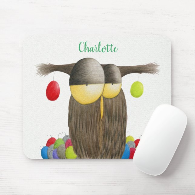 The Cute Holiday Owl Illustration Mouse Mat (With Mouse)