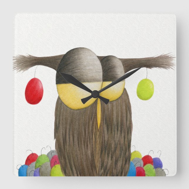 The Cute Holiday Owl Illustration Square Wall Clock (Front)