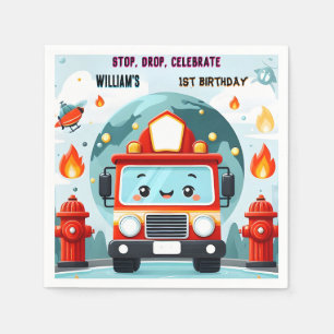 The Cute Hot Fire Truck Engine Safety 1st birthday Napkin