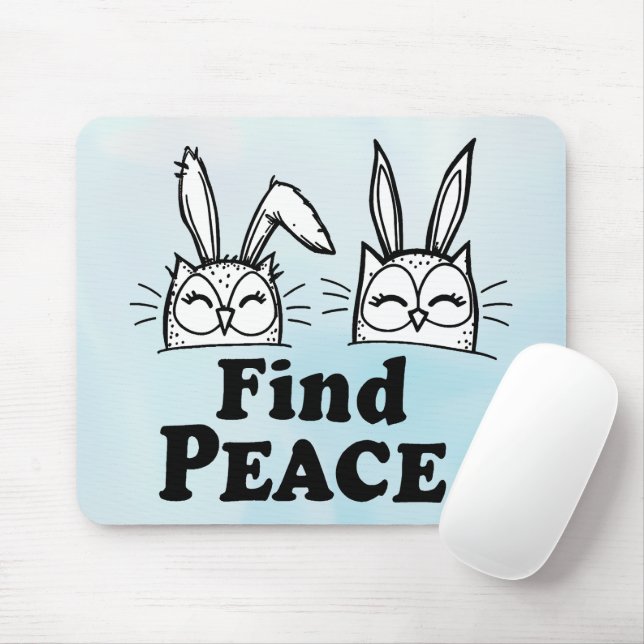 The Cute Owl-Bunny Pair Mouse Mat (With Mouse)