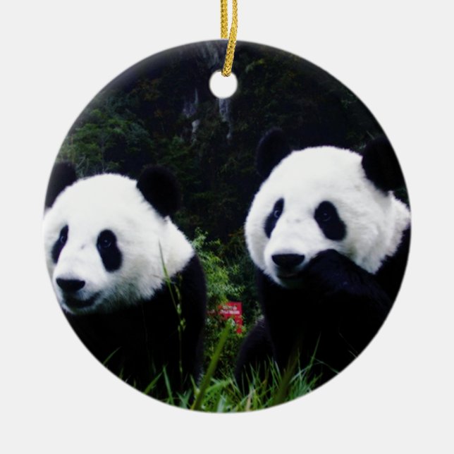 The Cute Panda Couple Ceramic Tree Decoration (Front)