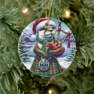 The Cute Scottish Christmas Otter Ceramic Tree Decoration