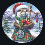 The Cute Scottish Christmas Otter  Classic Round Sticker<br><div class="desc">AI generated art of a cute Christmas otter</div>