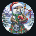 The Cute Scottish Christmas Otter  Classic Round Sticker<br><div class="desc">AI generated art of a cute Christmas otter</div>