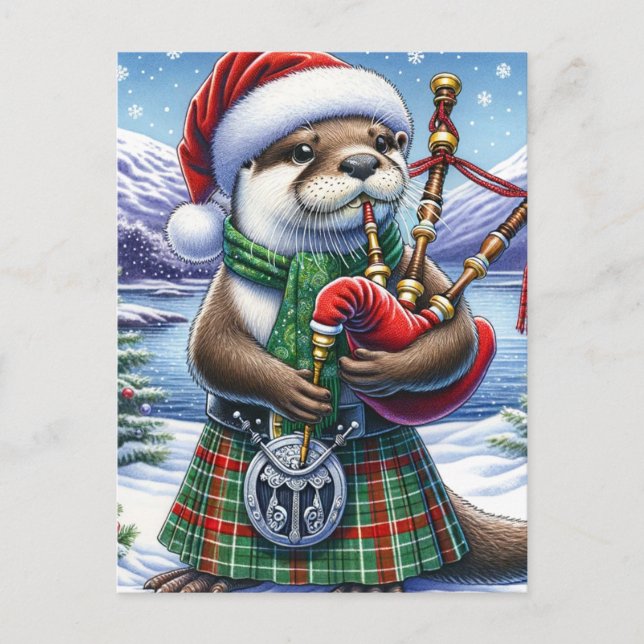 The Cute Scottish Christmas Otter  Postcard (Front)