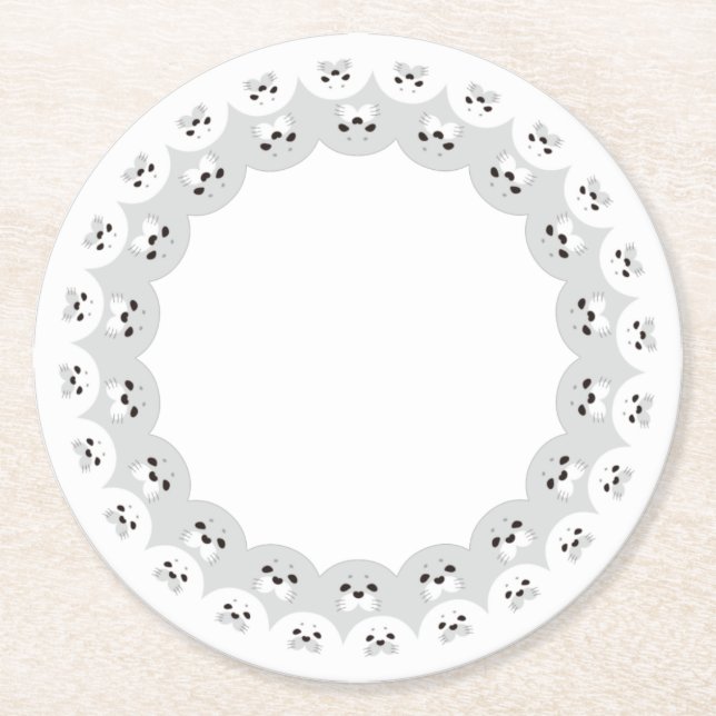 The Cute Seal Parent and Child Round Paper Coaster (Front)