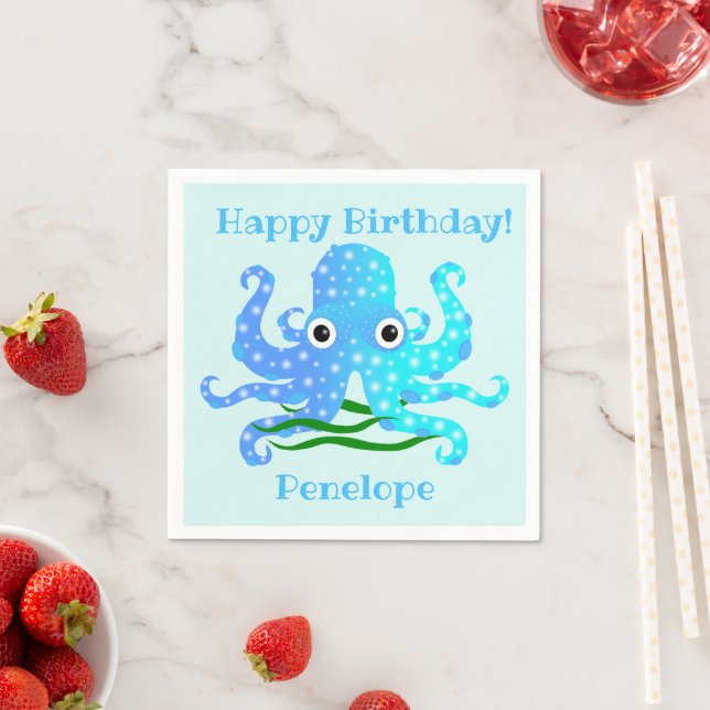 The Cutest Blue Octopus Nautical Theme Napkin (Insitu)