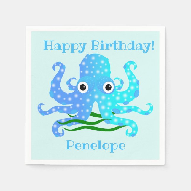 The Cutest Blue Octopus Nautical Theme Napkin (Front)