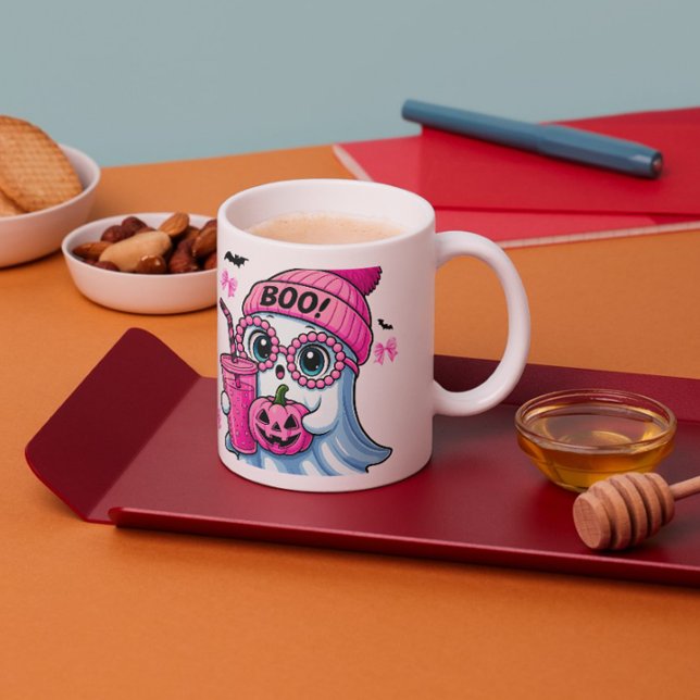 The Cutest Ghost in Town Pink Aesthetic Halloween  Two-Tone Coffee Mug (Your Daily Dose of Spooky-Cute)