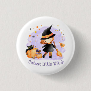 The Cutest Little Witch Halloween girl button