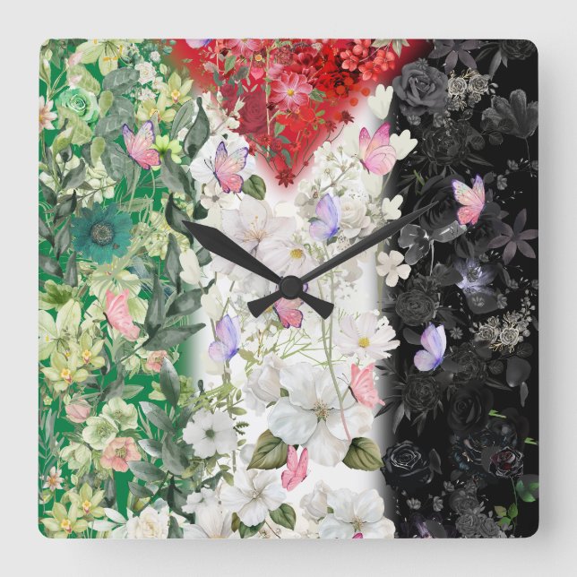 The Cutest Palestinian Wall Clock With Floral map (Front)