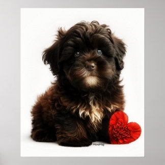 The Cutest Valentine, Chocolate Havanese Puppy Poster