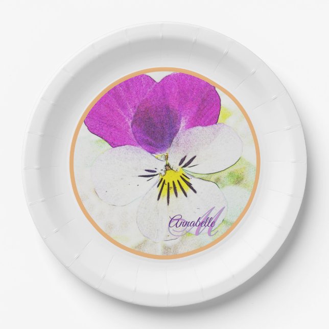 The Cutiest Flower - Viola Monogram Paper Plate (Front)