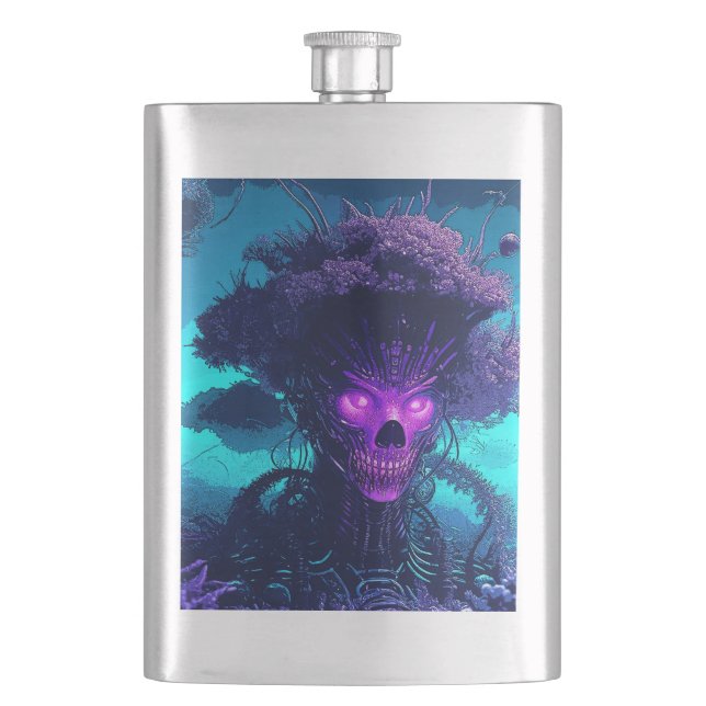 The Cyber-Tree Monster In The Dark Hip Flask (Front)