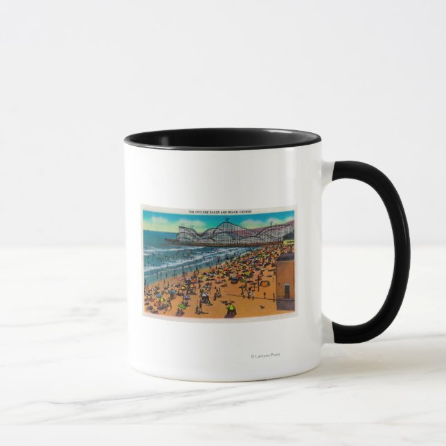 The Cyclone Racer and Beach Crowds, Long Beach Mug (Right)