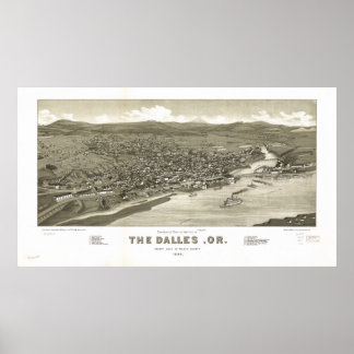 The Dalles Oregon 1884 Antique Panoramic Map Poster