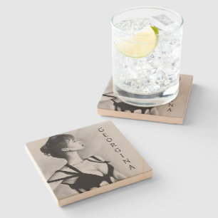 The Dame Beautiful Woman Black Dress Portrait Art Stone Coaster