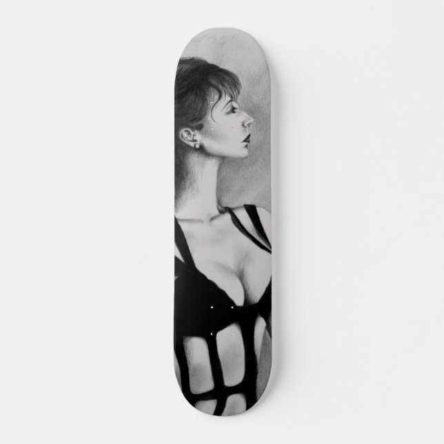 The Dame Original Art Portrait Drawing Skatedeck Skateboard (Front)