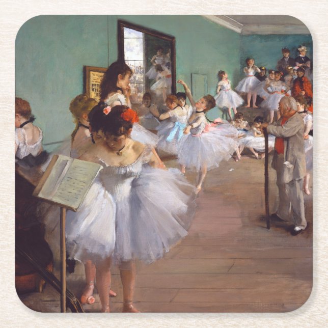 The Dance Class, Edgar Degas Square Paper Coaster (Front)