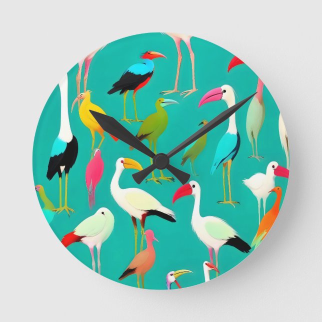 The Dance of Bird Colours Round Clock (Front)