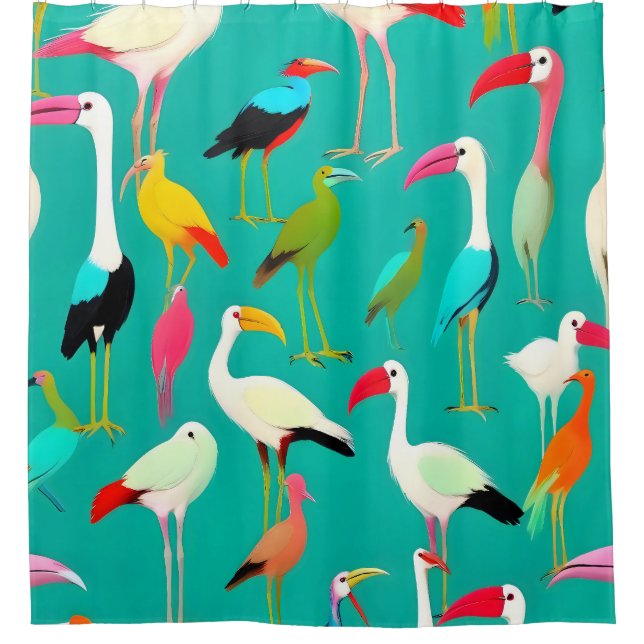 The Dance of Bird Colours Shower Curtain (Front)