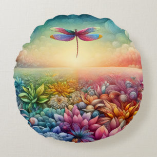The Dance of Dragonfly Round Cushion