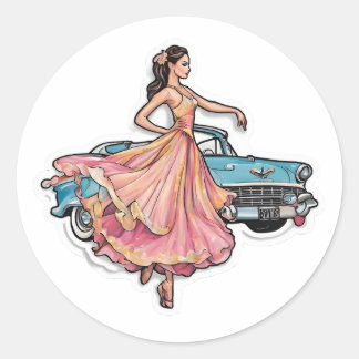 the dancer and her car classic round sticker