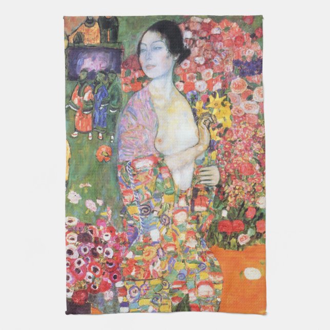 The Dancer, Gustav Klimt Tea Towel (Vertical)