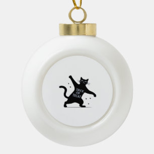 The Dancing Black Cat's Spooktacular Trick-or-Trea Ceramic Ball Christmas Ornament