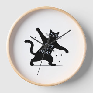 The Dancing Black Cat's Spooktacular Trick-or-Trea Clock