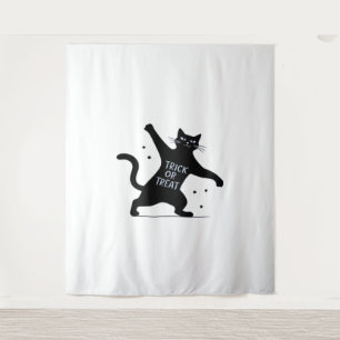 The Dancing Black Cat's Spooktacular Trick-or-Trea Tapestry