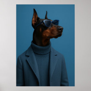 The Dapper Doberman - Cool Dog in Blue Suit Poster