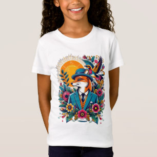 The Dapper Fox and colourful flowers T-Shirt