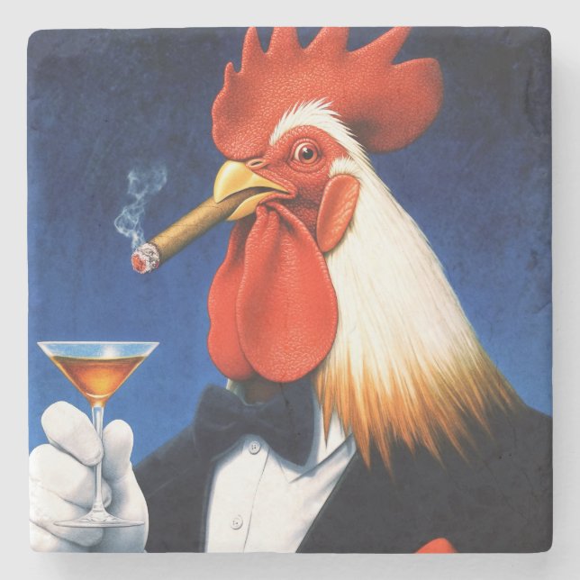 The Dapper Rooster | Funny Gentleman's Club Stone Coaster (Front)