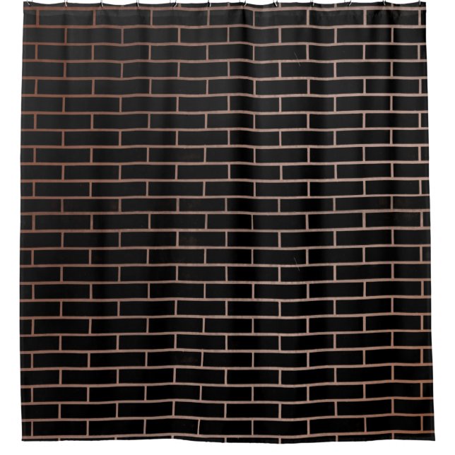 The dark black brick wall has a rough surface as a shower curtain (Front)