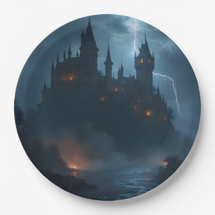 The Dark Hold – Gothic Fantasy Fortress Art Paper Plate