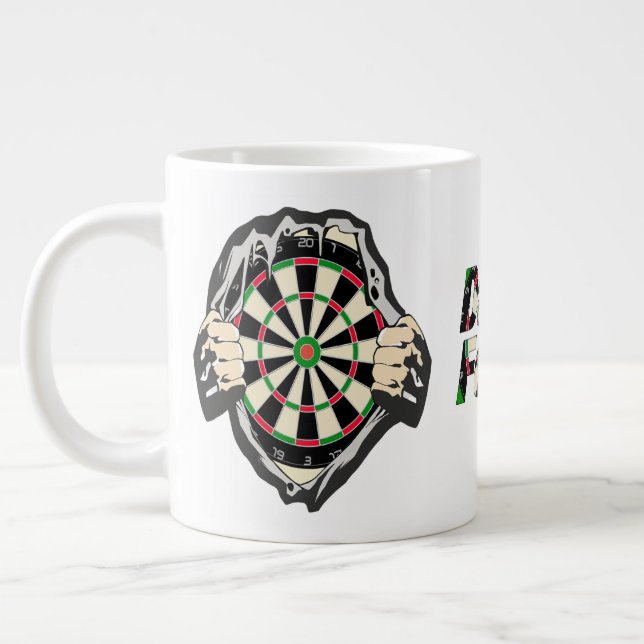 The dartboard on your chest Darts Fever Large Coffee Mug (Left)