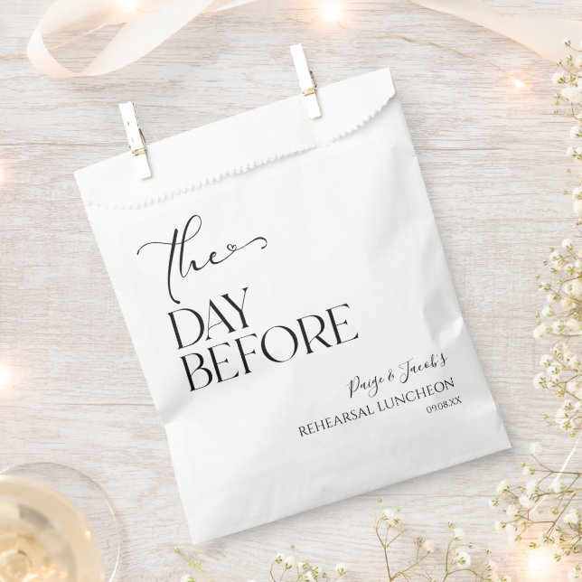 The Day Before Minimal Wedding Rehearsal Luncheon Favour Bags (Clipped)