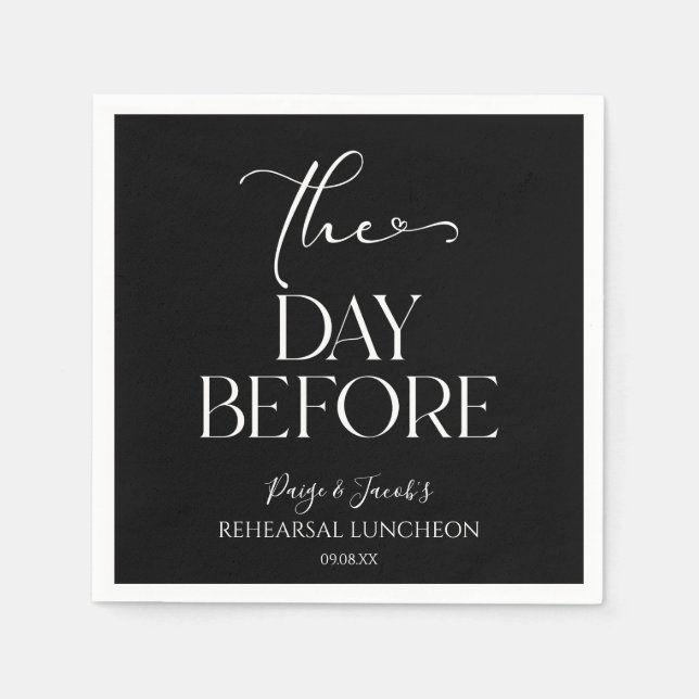 The Day Before Minimal Wedding Rehearsal Luncheon Napkin (Front)
