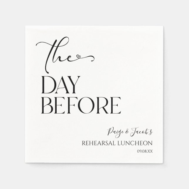 The Day Before Minimal Wedding Rehearsal Luncheon Napkin (Front)