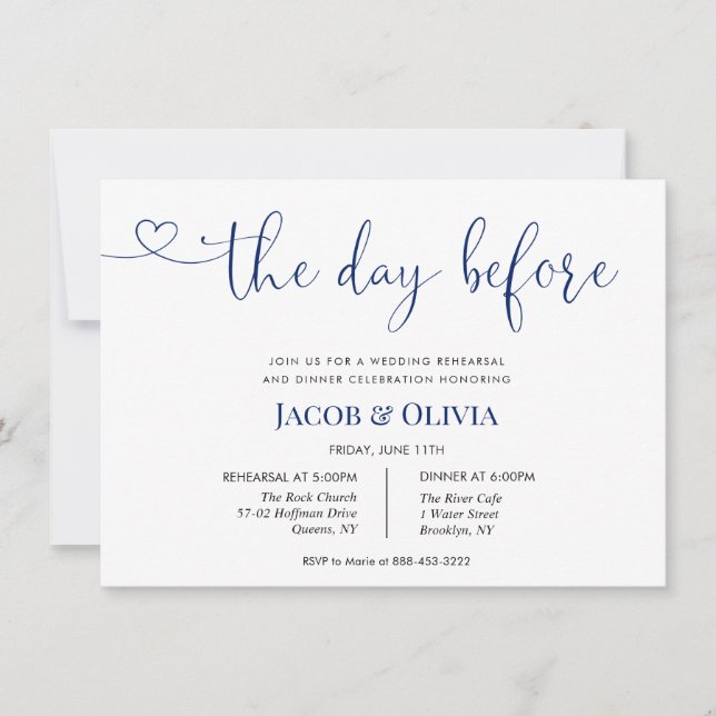 The Day Before Wedding Rehearsal Dinner Invitation (Front)