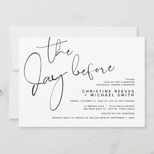 The Day Before, Wedding Rehearsal Dinner  Invitation (Front)