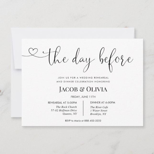 The Day Before Wedding Rehearsal Dinner Invitation (Front)
