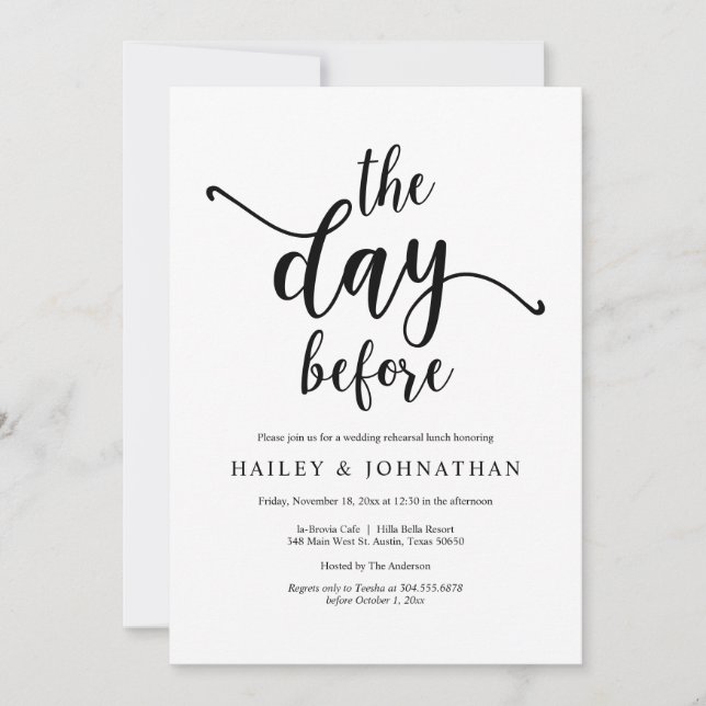 The day before, Wedding Rehearsal Lunch or Brunch Invitation (Front)