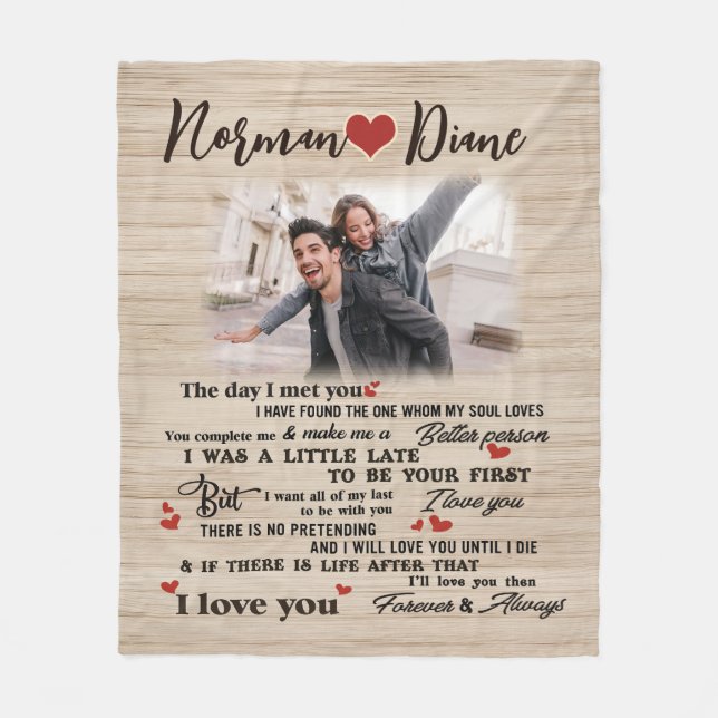 The Day I Met You Personalised Custom Couple Photo Fleece Blanket (Front)