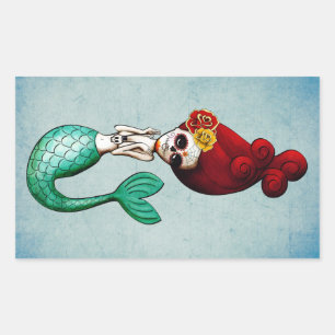 The Day of The Dead Beautiful Mermaid Rectangular Sticker