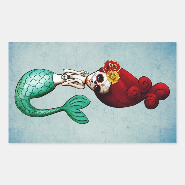 The Day of The Dead Beautiful Mermaid Rectangular Sticker (Front)
