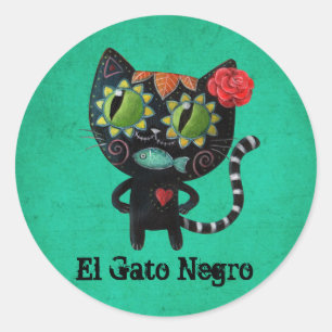 The Day of The Dead Black Cat Classic Round Sticker
